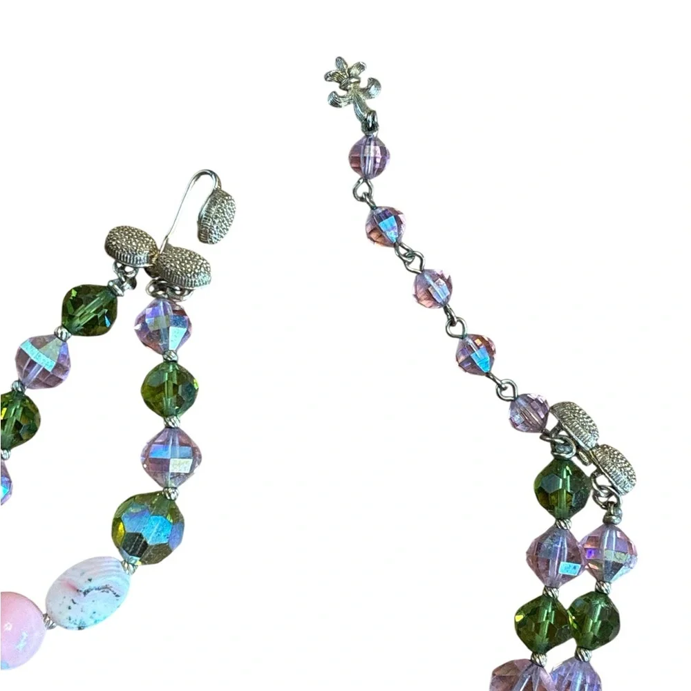 Vintage Vendome Double Strand Art Glass Rolled Rose Crystal Choker Necklace - Picture 4 of 5